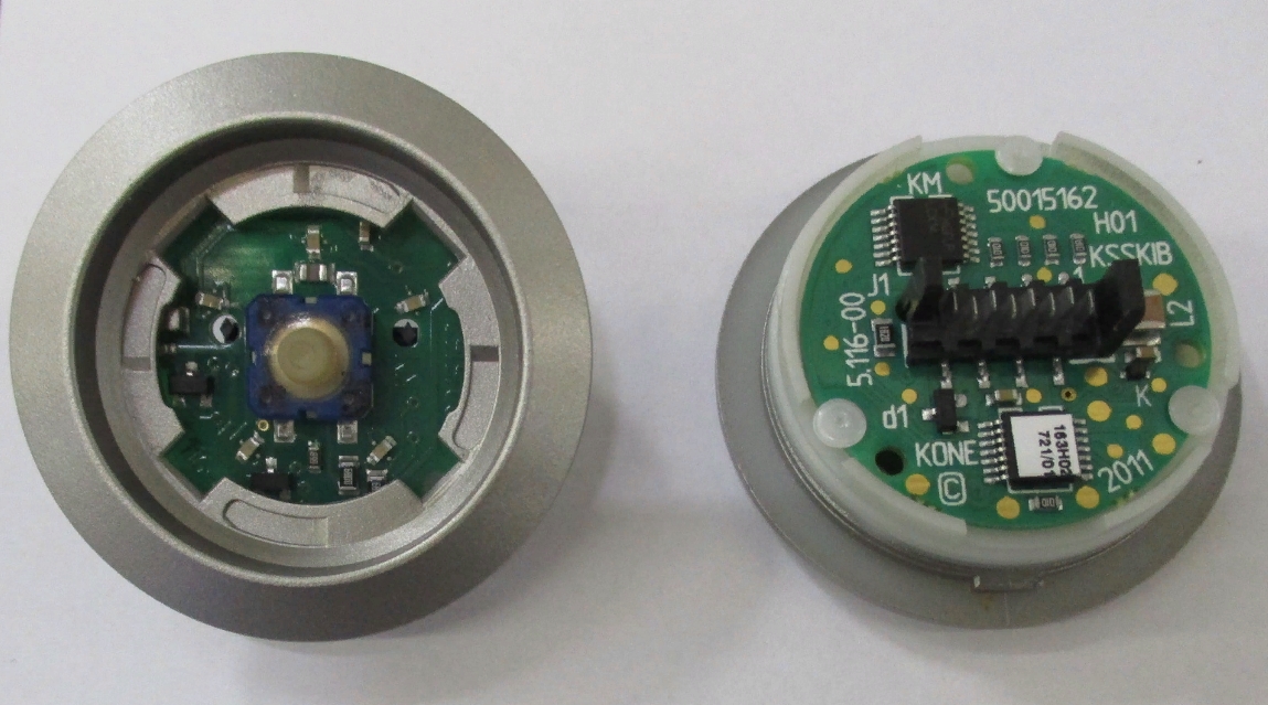 Кнопочный модуль, серебряный пластиковый ободок, янтарная подсветка KM804343G02 Kone